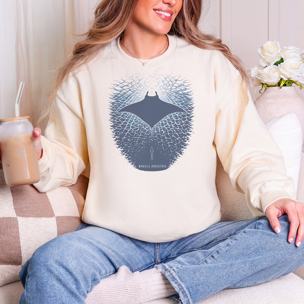Mobula Birostris Manta Ray Looming Over Diver Sweatshirt